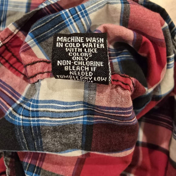 Carbon Western Red Blue Plaid Long Sleeve Button Down Shirt Men's Size M Medium - Picture 9 of 11
